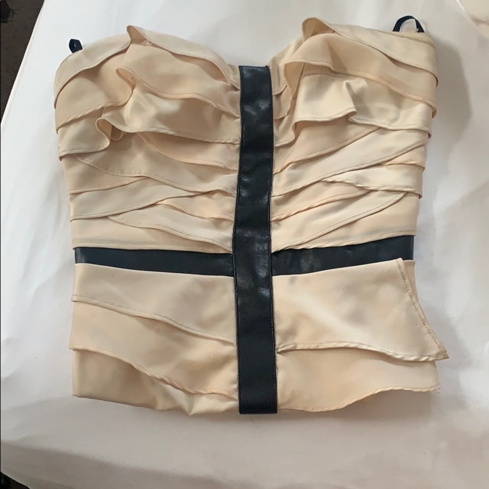 Leather and silk beige Bebe tube top